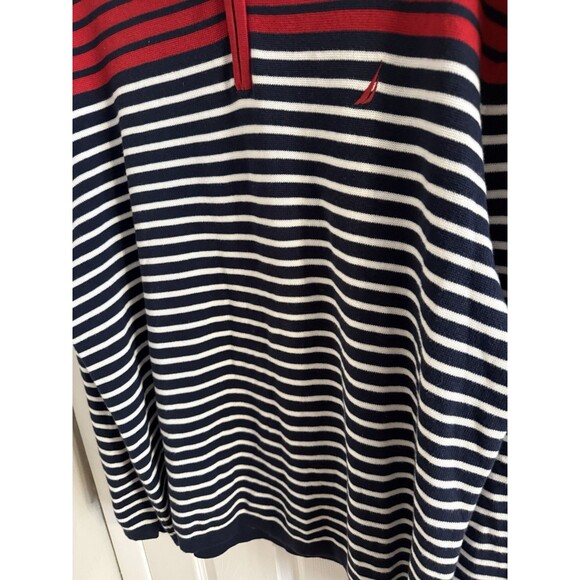 Men's XXL Nautica Striped Navy, White and Red Quarter Zip Long Sleeve Sweater - Picture 4 of 9